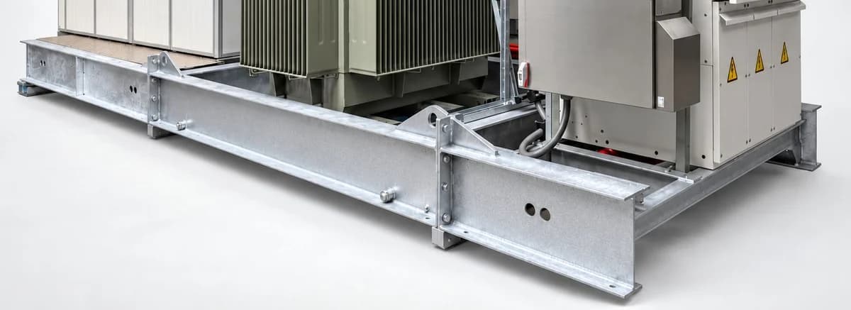 Verzinkt stalen frame met lekbak en hijsogen van de M2E-5X skid