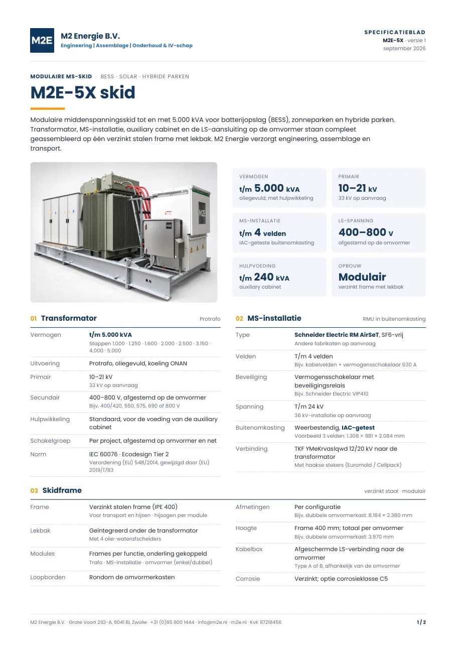 Pagina 1 van het specificatieblad M2E-5X skid